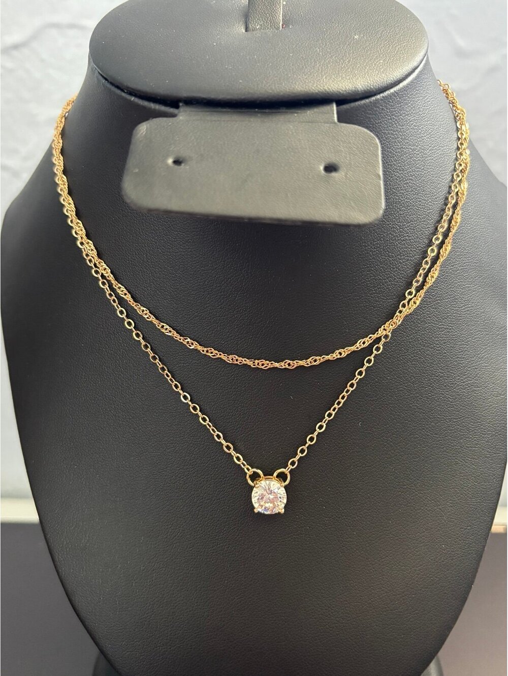Gold Layered Necklace with Crystal Pendant